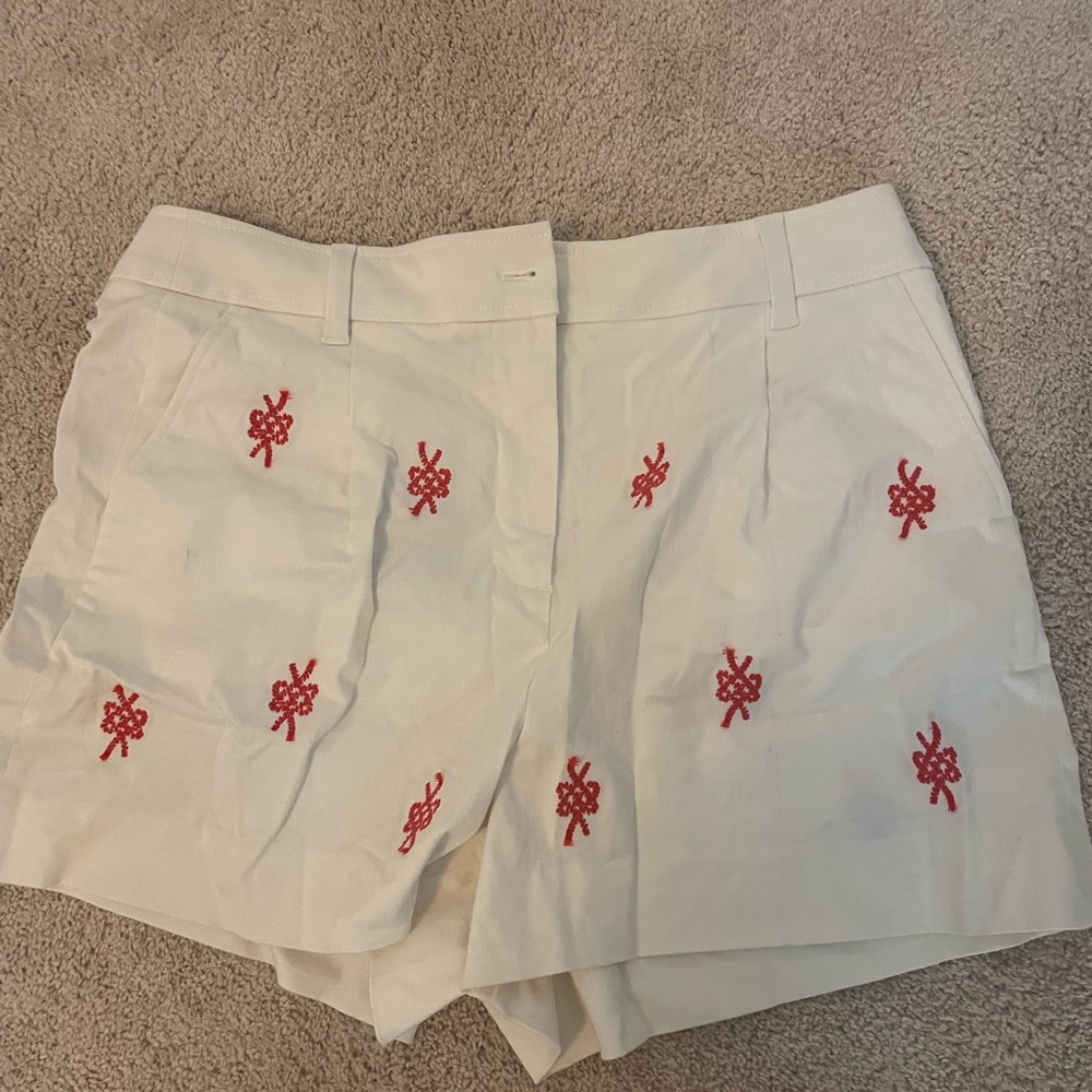 NWT Jcrew White Shorts with Red Embroidery